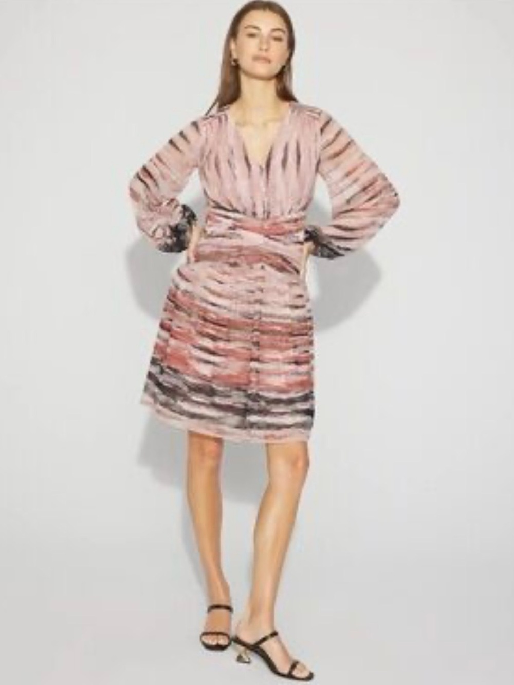 White House Black Market Pink Multi-Stripe V-Neck Wrap-Style Mini Dress
